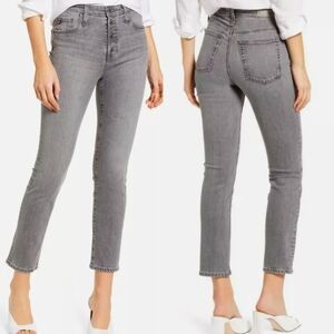 AG Adriano Goldschmied Isabelle Button-Up Grey High Rise Straight Crop Jeans 28